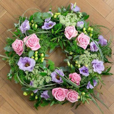 Stockbridge - Funeral Flowers Lilac, Pink Rose Wreath